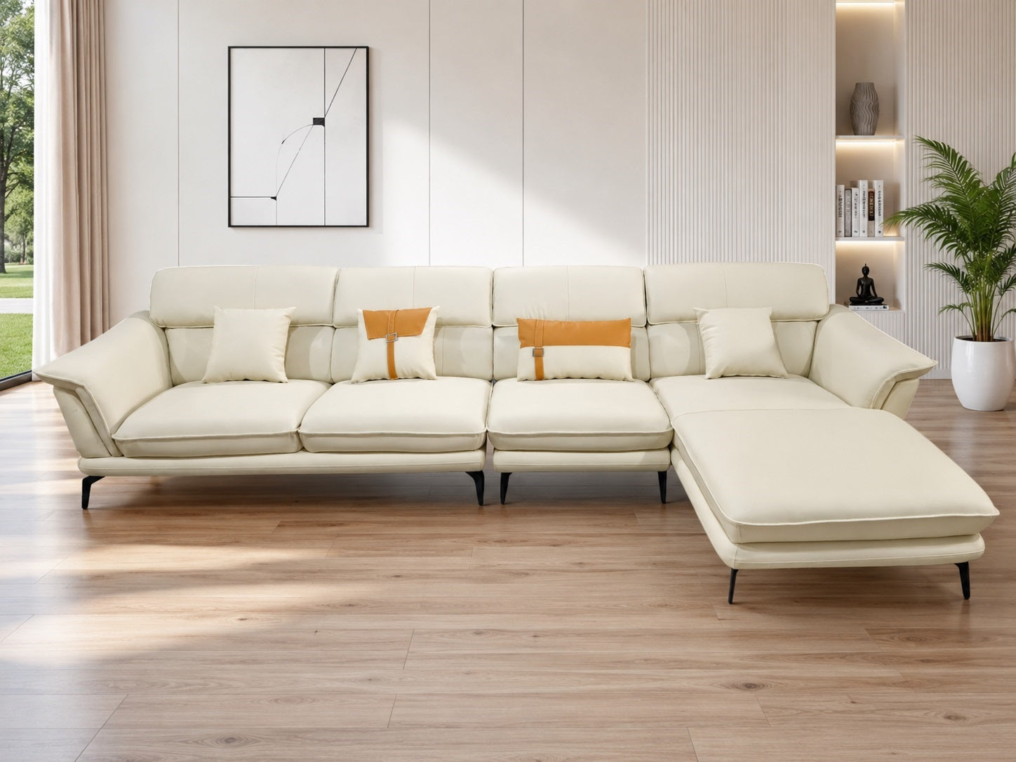 Modern L-Shape Genuine Leather Sectional Sofa / Ruchi 