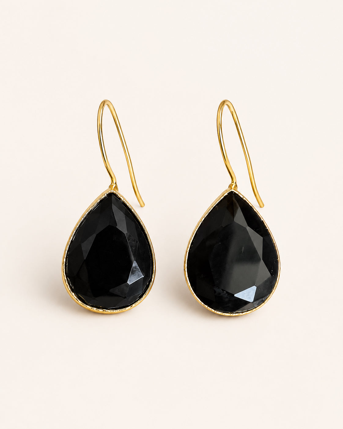 Glossy Black Stone Waterdrop Metal Earrings / Ruchi