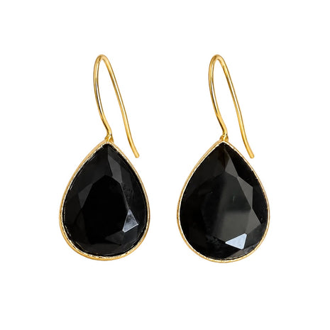 Glossy Black Stone Waterdrop Earrings / Ruchi