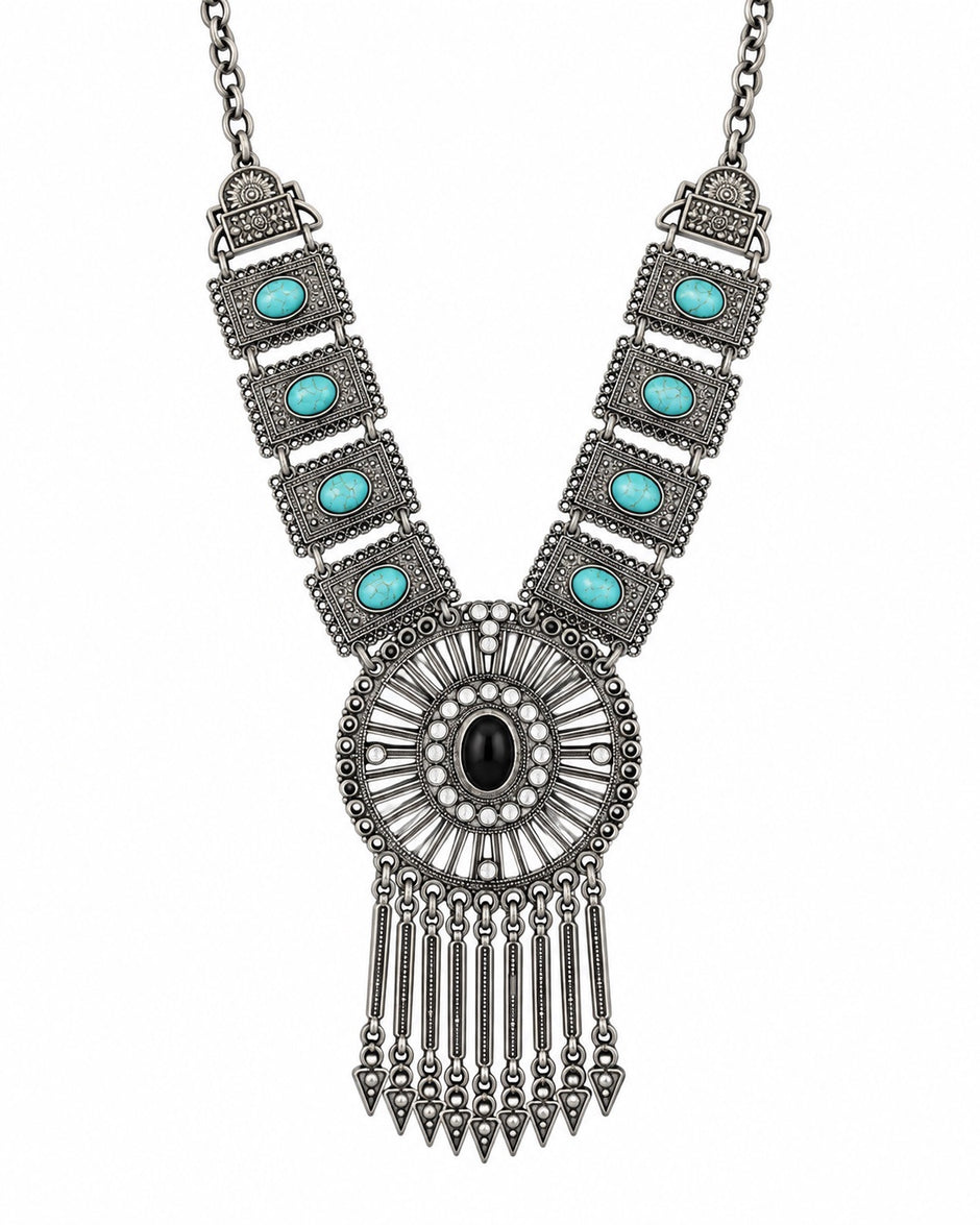 Handcrafted Turquoise Stone Ethnic Statement Necklace / Ruchi 