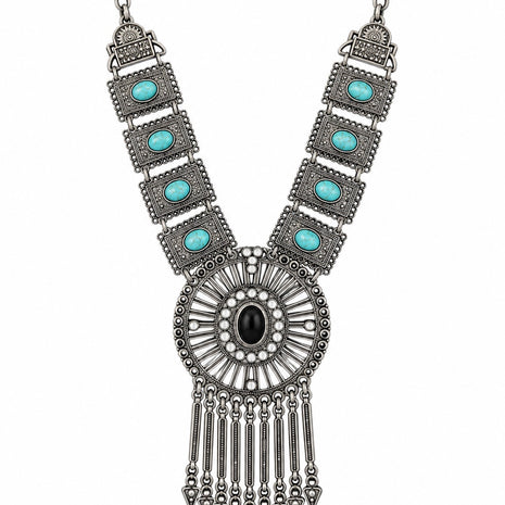 Handcrafted Turquoise Stone Ethnic Statement Necklace / Ruchi 