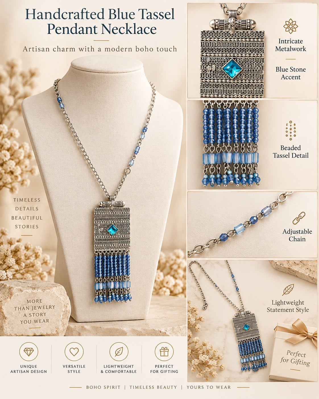 Bohemian Beaded Tassel Pendant Necklace / Ruchi