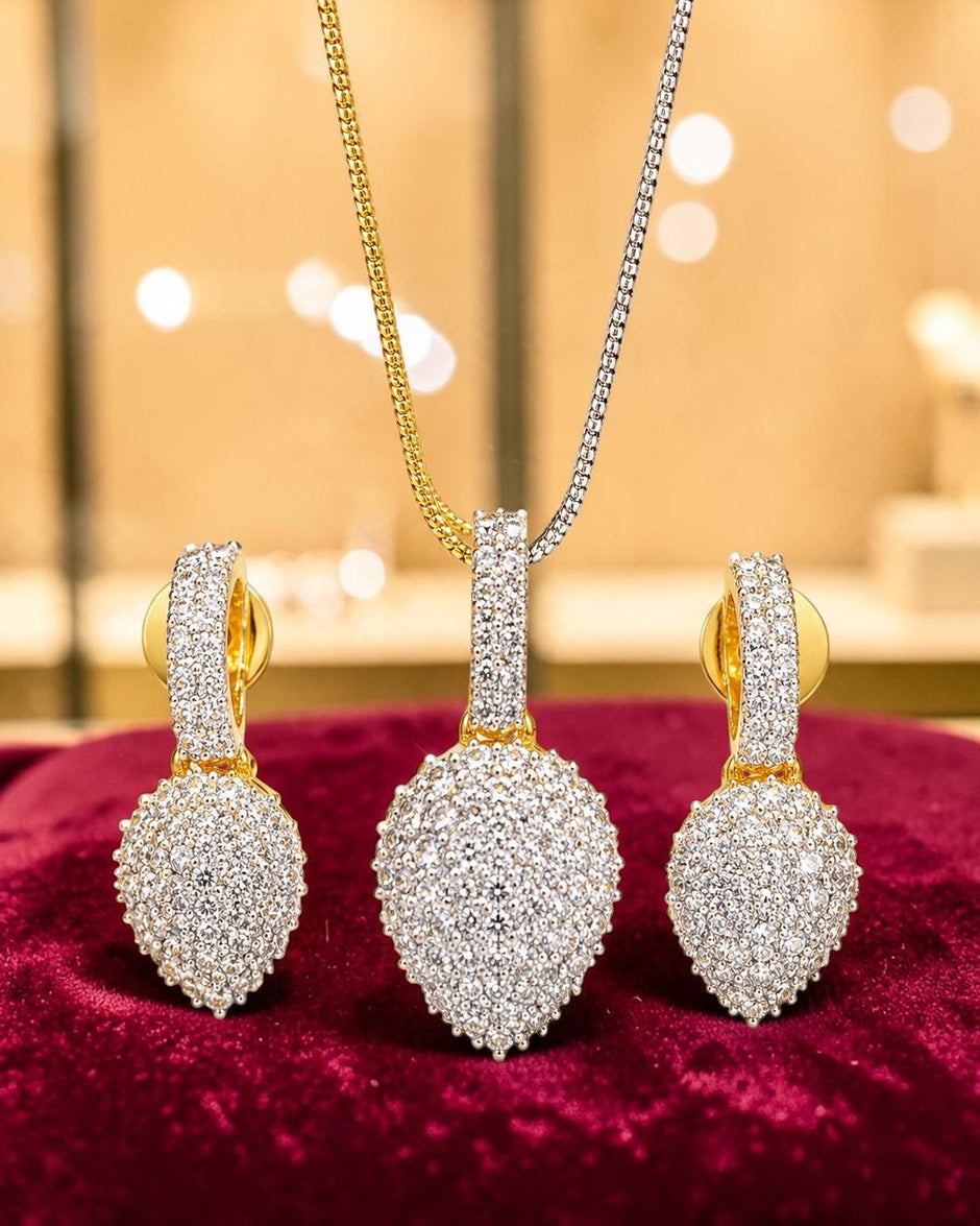 Gold-Tone Metal CZ Necklace and Earring Set / Ruchi