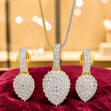 Gold-Tone Metal CZ Necklace and Earring Set / Ruchi