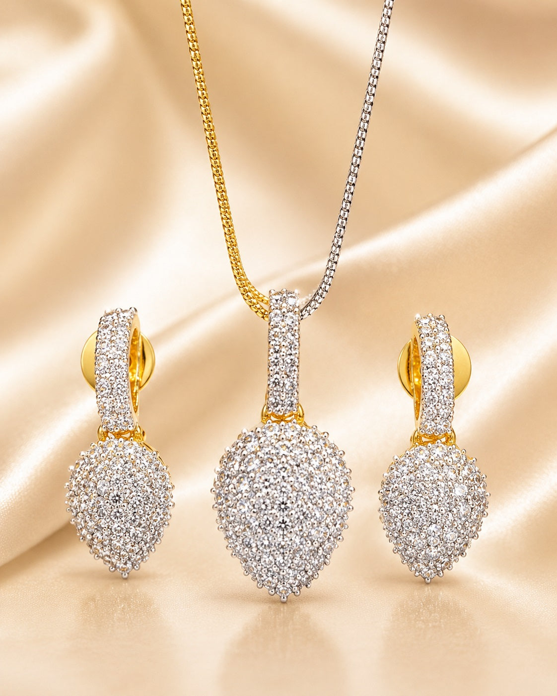 Gold-Tone Metal CZ Necklace and Earring Set / Ruchi
