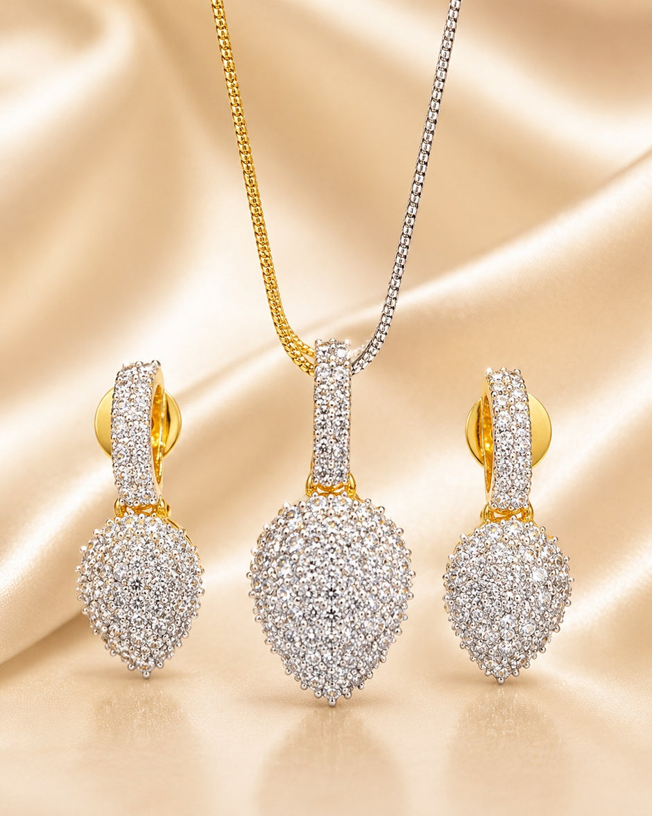 Gold-Tone Metal CZ Necklace and Earring Set / Ruchi