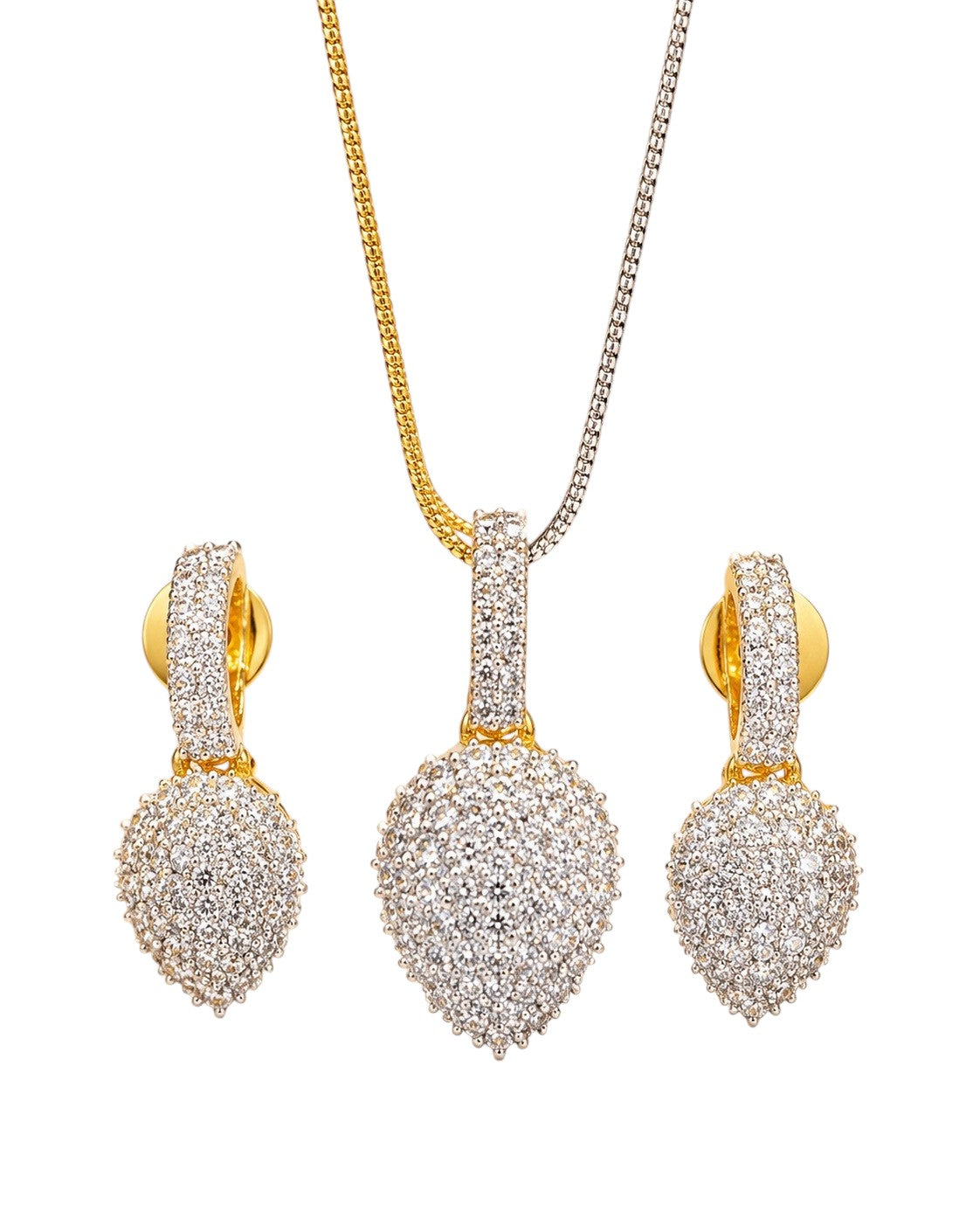 Gold-Tone Metal CZ Necklace and Earring Set / Ruchi