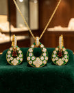 Modern Green Enamel Teardrop Necklace Set / Ruchi