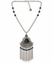 Black Stone Beaded Tassel Pendant Necklace / Ruchi
