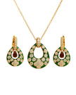 Modern Green Enamel Teardrop Necklace Set / Ruchi