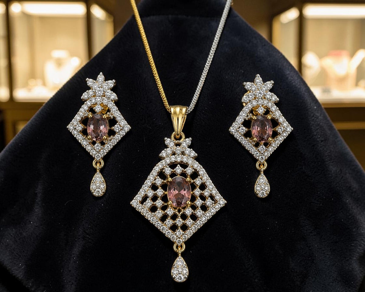 Geometric Smoky Crystal Stone Jewelry Set / Ruchi