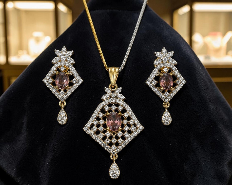 Geometric Smoky Crystal Stone Jewelry Set / Ruchi