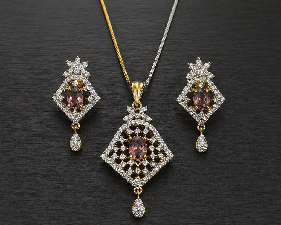 Geometric Smoky Crystal Stone Jewelry Set / Ruchi