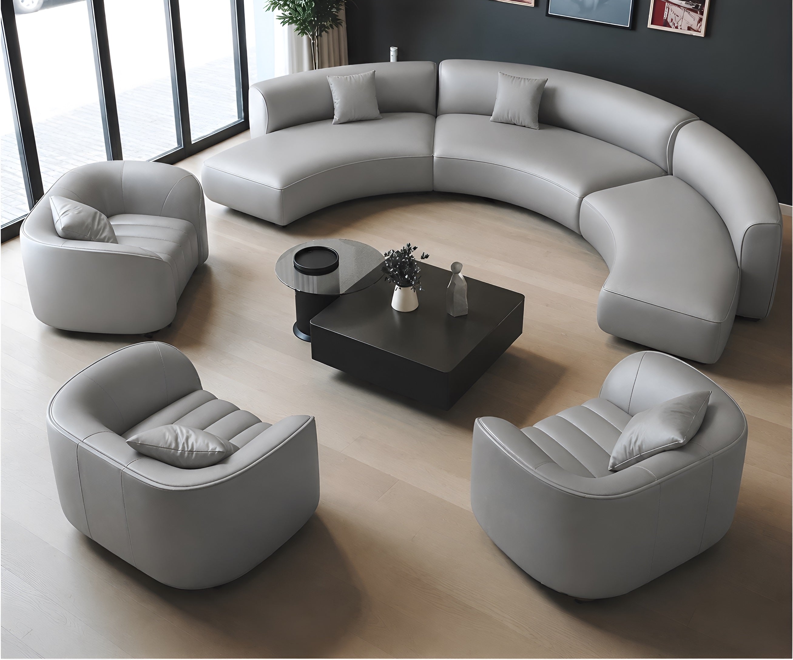 Semi Circular Sectional Leather Sofa