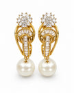 Pearl Metal Earrings With Sparkling Cubic Zirconia / Ruchi 