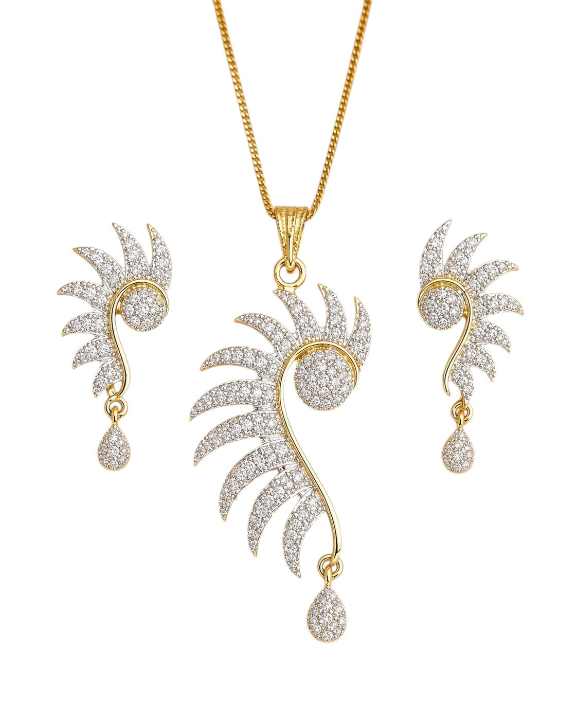 Gold-Plated Rhinestone Necklace and Earrings Set / Ruchi 