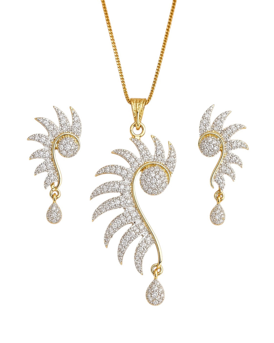 Gold-Plated Rhinestone Necklace and Earrings Set / Ruchi 