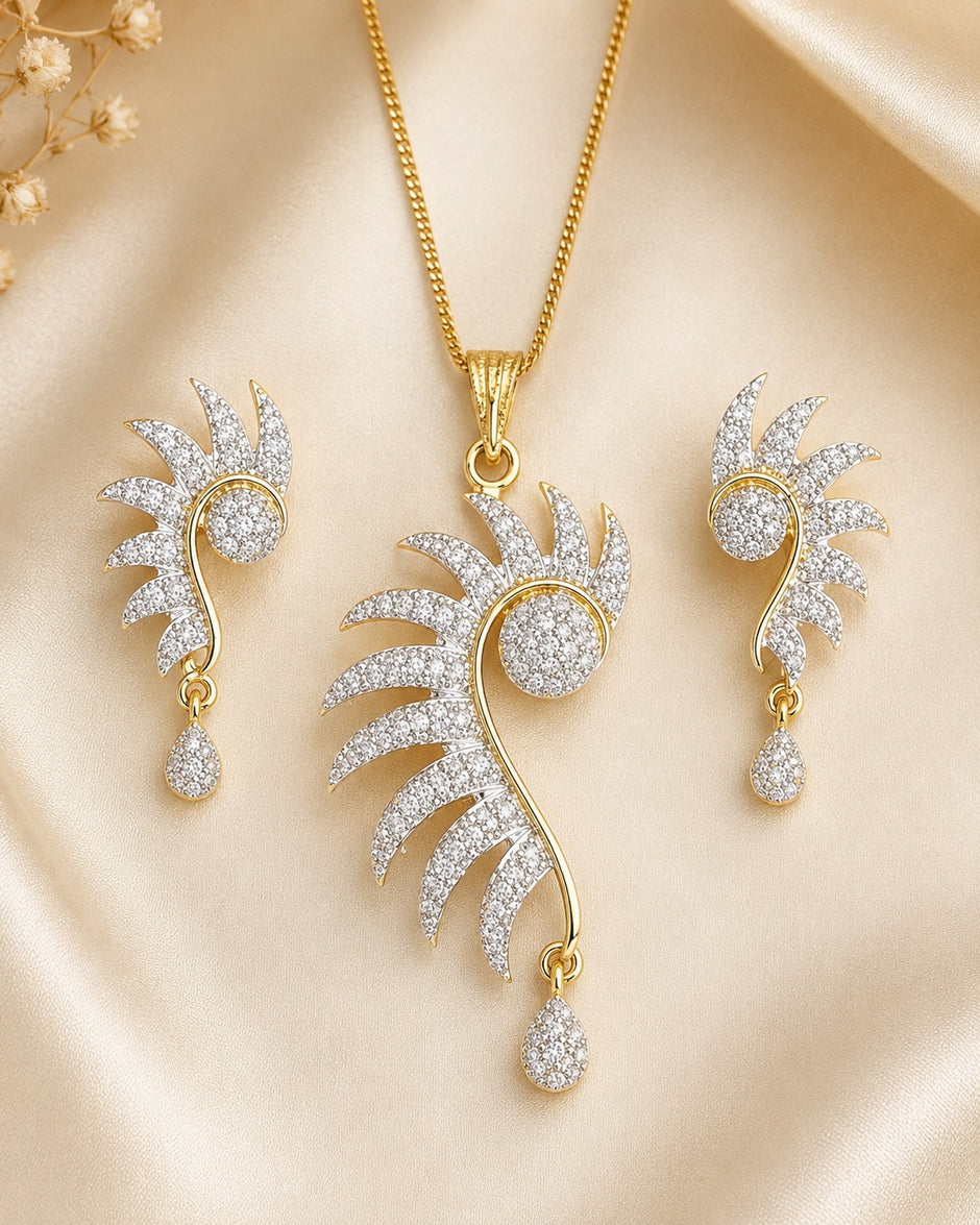 Gold-Plated Rhinestone Necklace and Earrings Set / Ruchi 