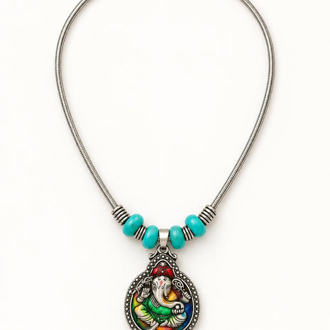 Handcrafted Colorful Ganesha Turquoise Beaded Necklace / Ruchi