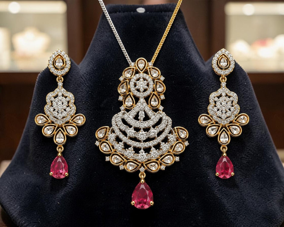 Traditional Teardrop Ruby Stone Necklace Set / Ruchi