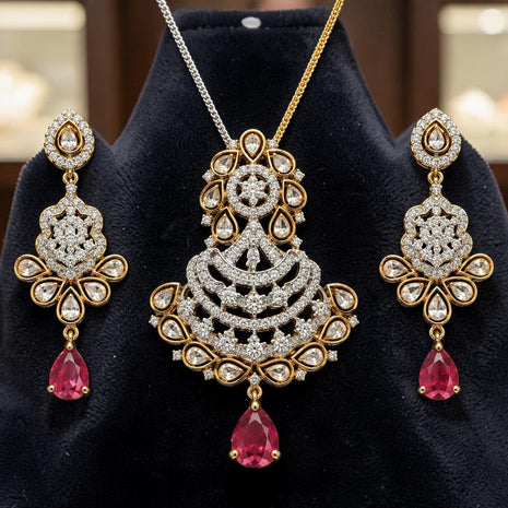 Traditional Teardrop Ruby Stone Necklace Set / Ruchi