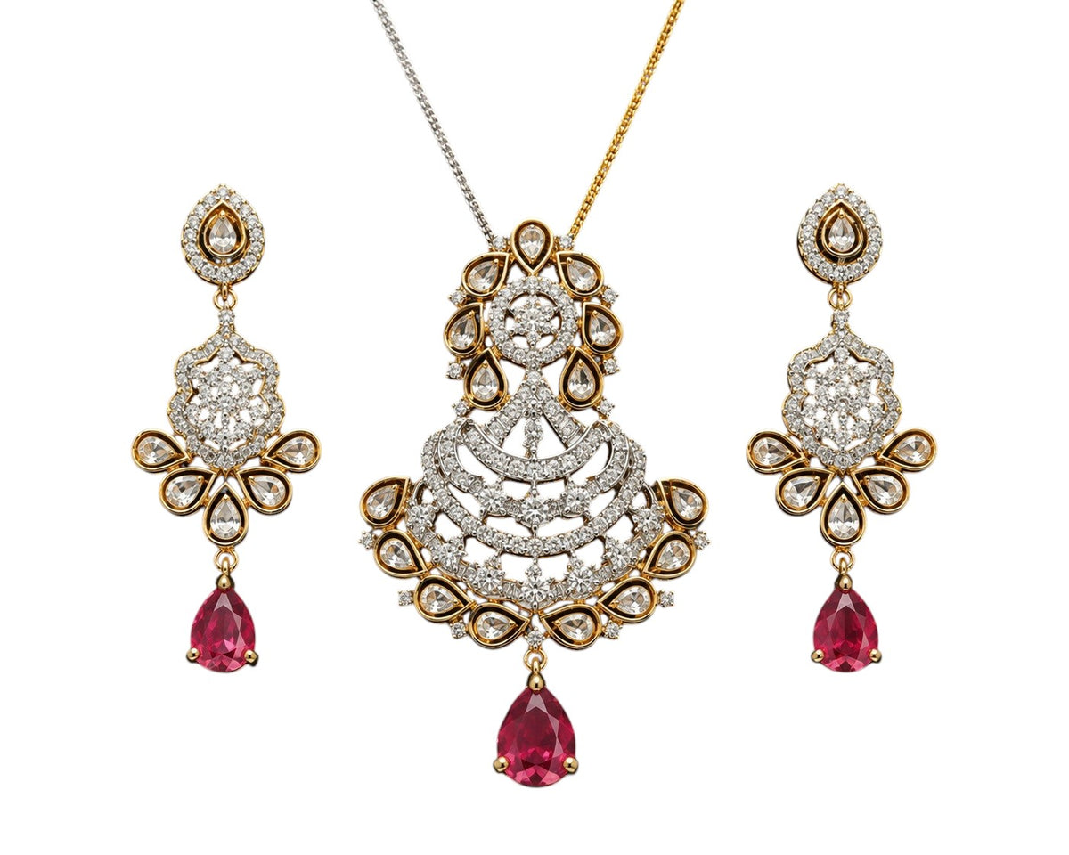 Traditional Teardrop Ruby Stone Necklace Set / Ruchi