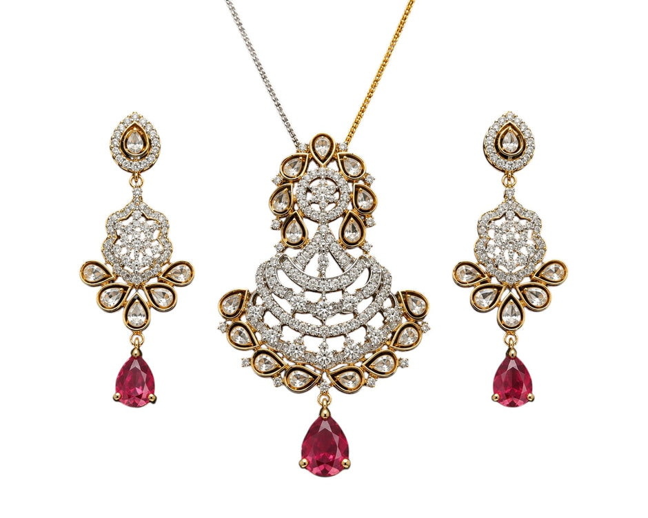 Traditional Teardrop Ruby Stone Necklace Set / Ruchi