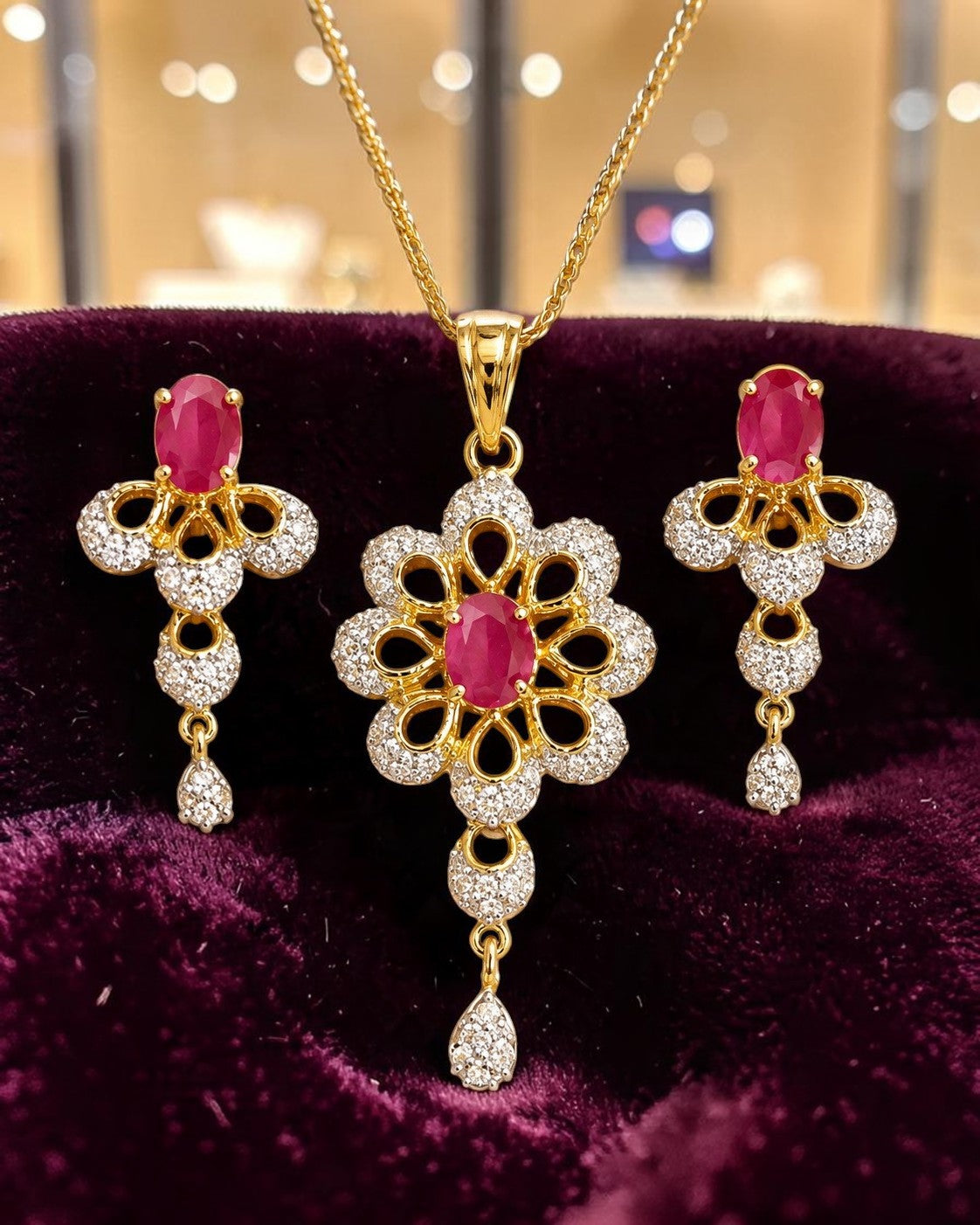 Floral Ruby Stone Necklace Set / Ruchi