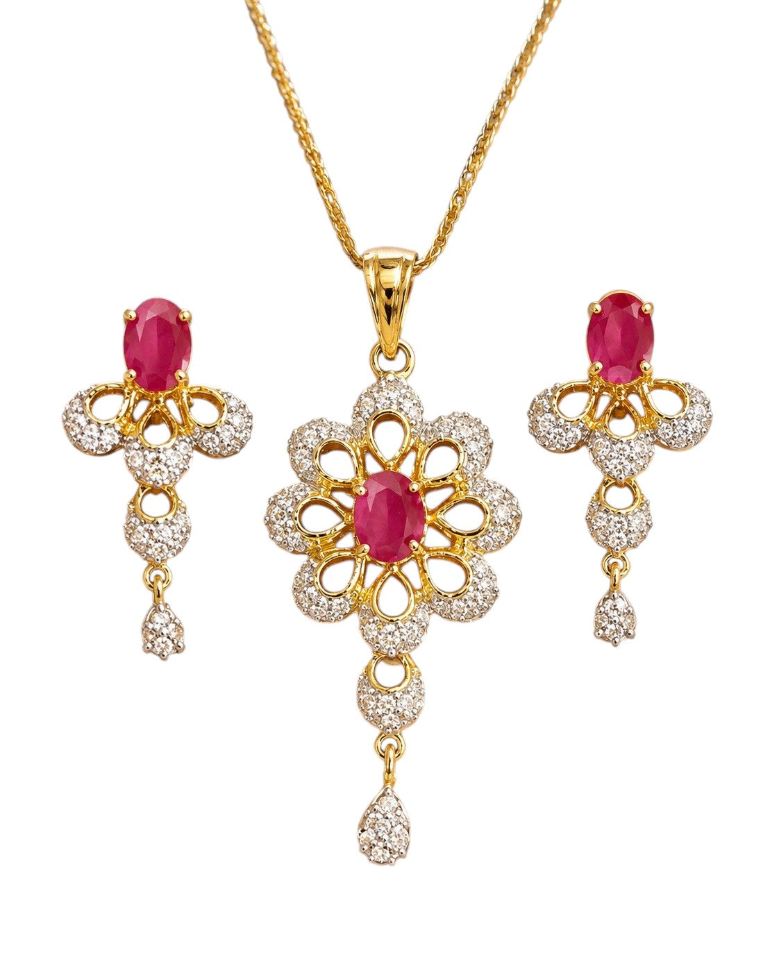 Floral Ruby Stone Necklace Set / Ruchi