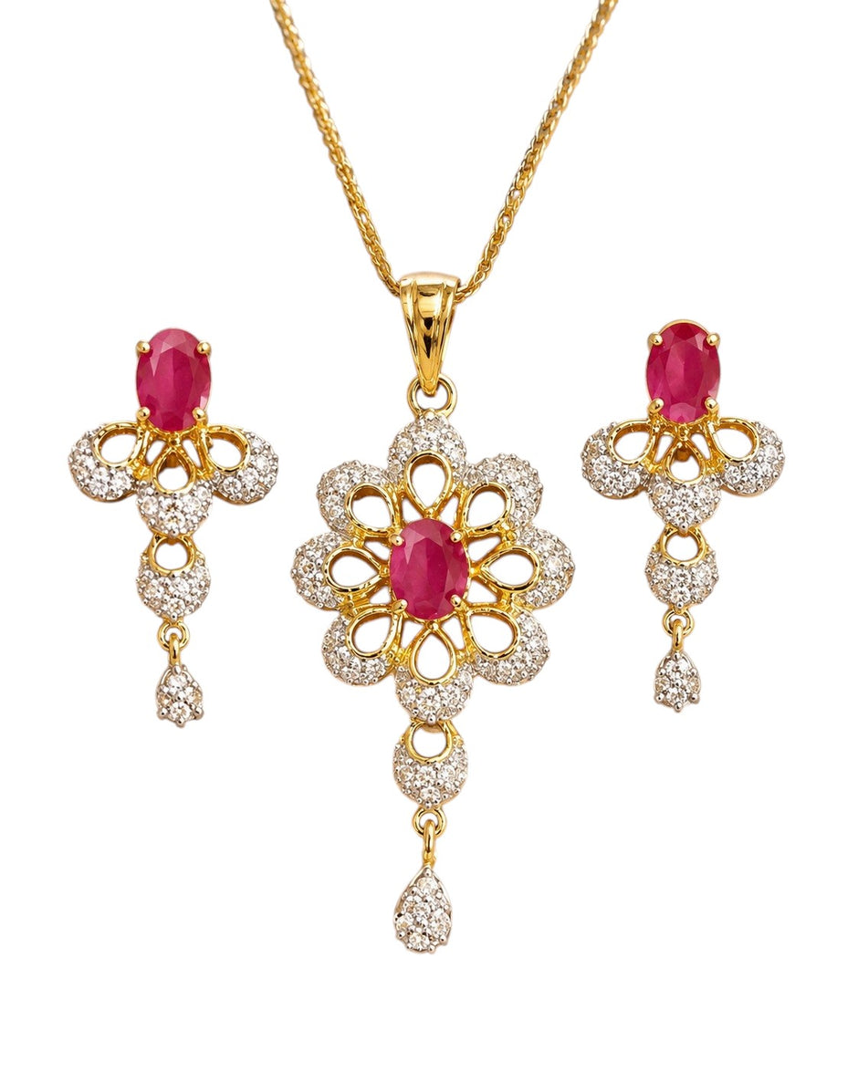 Floral Ruby Stone Necklace Set / Ruchi