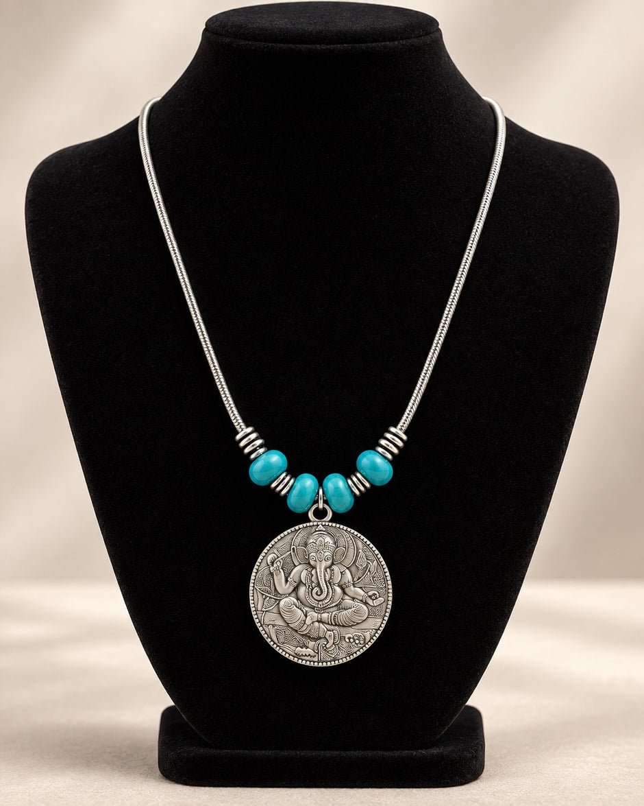 Hindu God Ganesha Metal Pendant Necklace / Ruchi