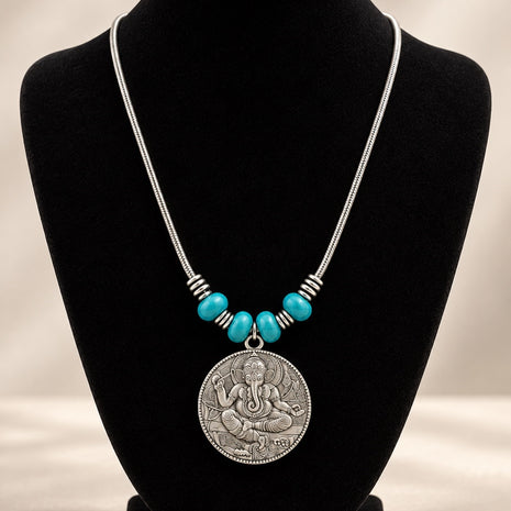 Hindu God Ganesha Metal Pendant Necklace / Ruchi