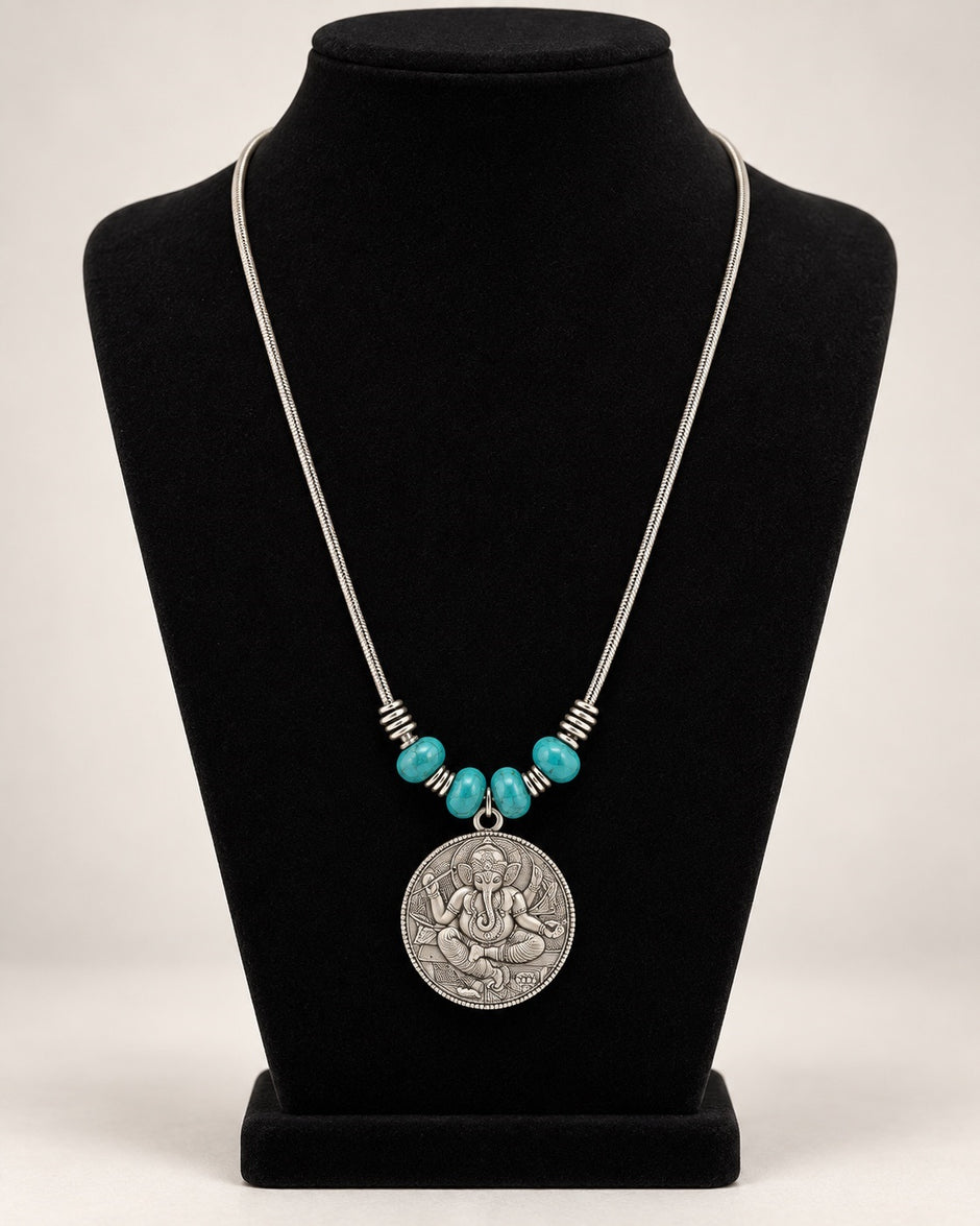 Hindu God Ganesha Metal Pendant Necklace / Ruchi