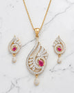 Traditional Ruby Rhinestone Necklace And Earrings Set / Ruchi