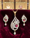 Traditional Ruby Rhinestone Necklace And Earrings Set / Ruchi