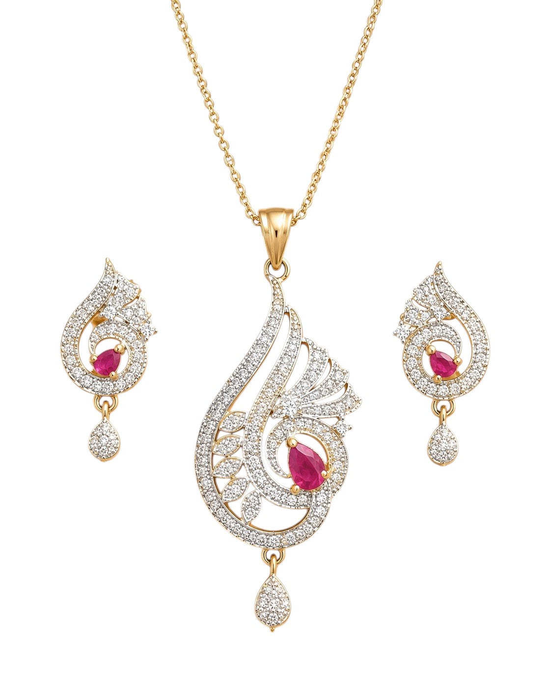 Traditional Ruby Rhinestone Necklace And Earrings Set / Ruchi