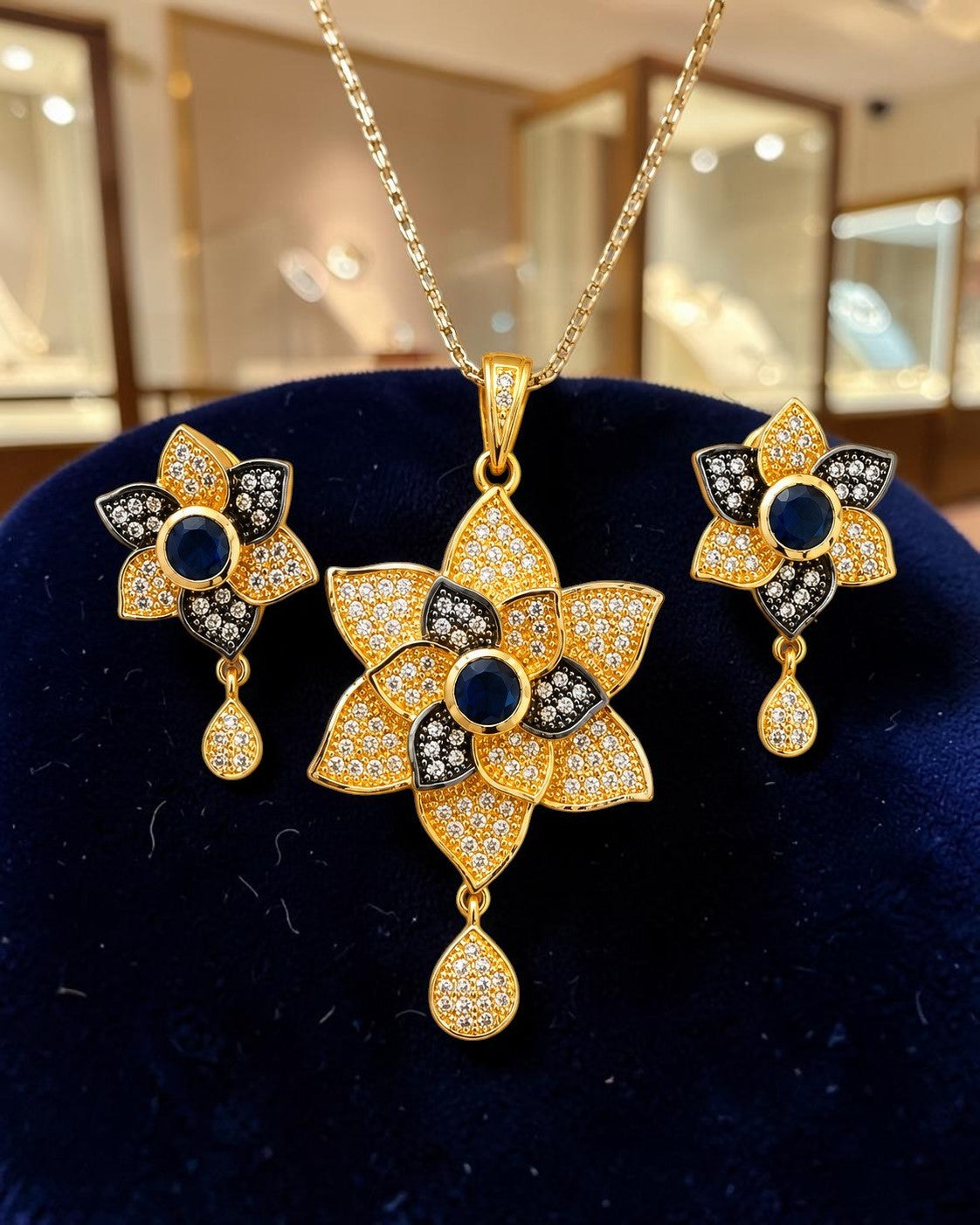 Multicolor Floral Blue Stone Necklace Set / Ruchi