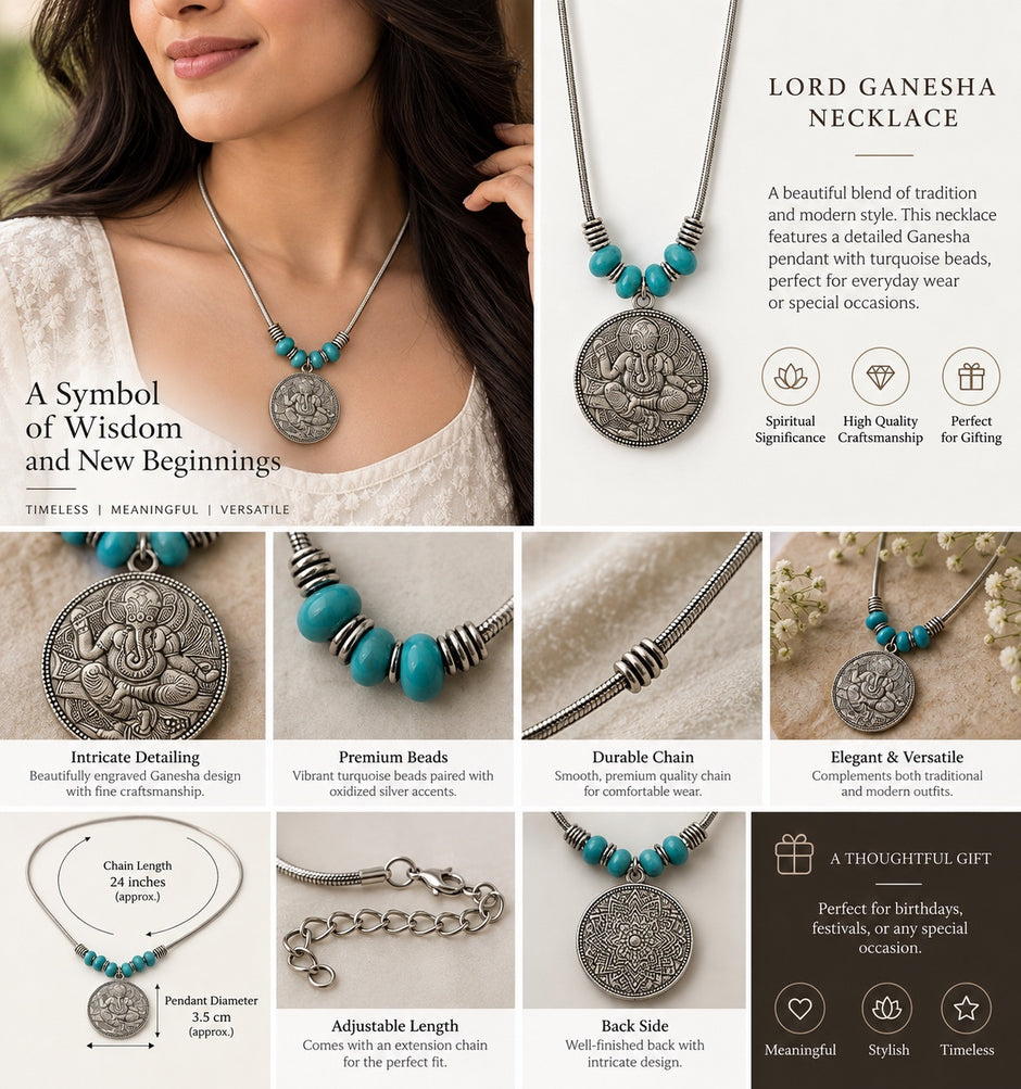 Hindu God Ganesha Metal Pendant Necklace / Ruchi