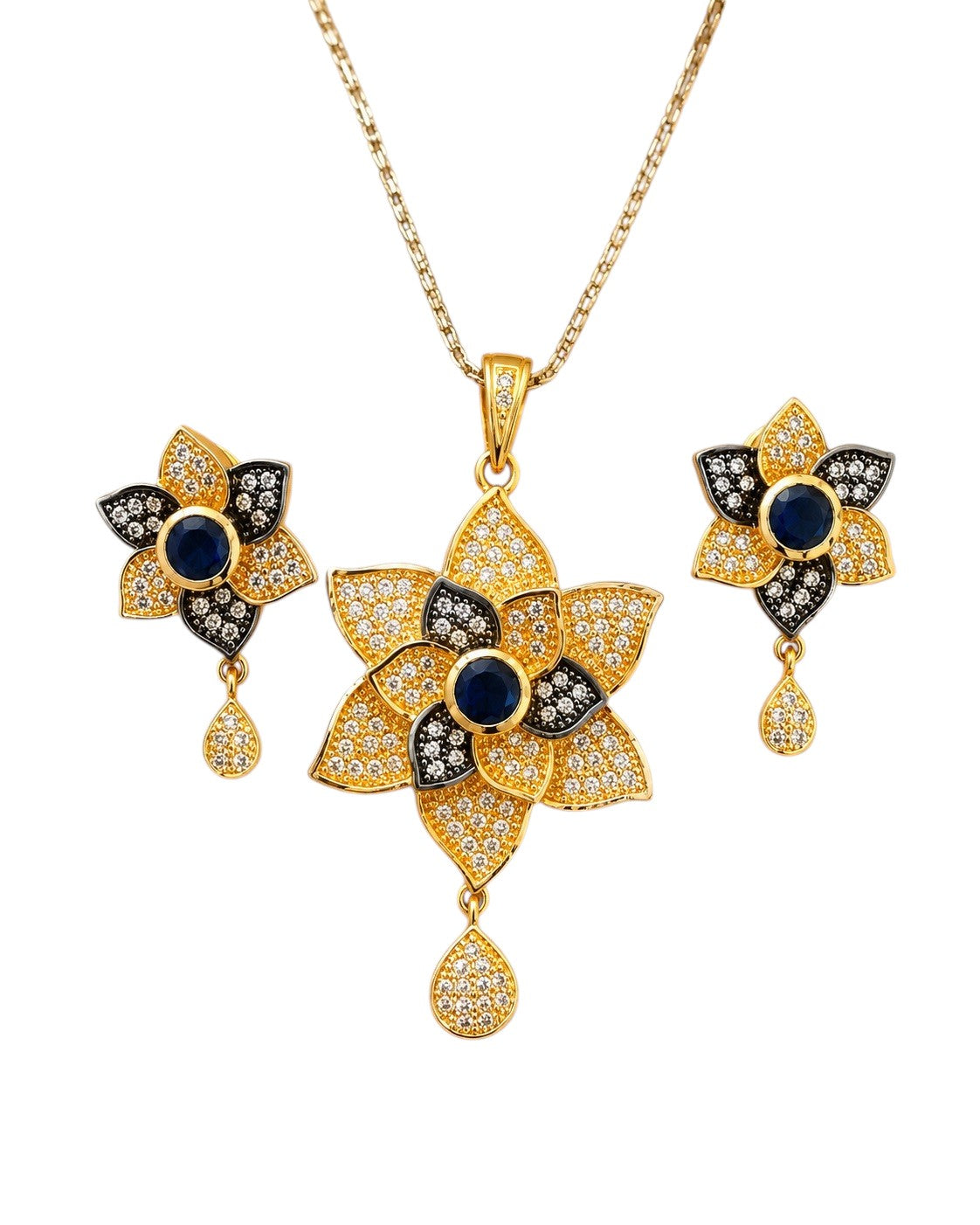 Multicolor Floral Blue Stone Necklace Set / Ruchi