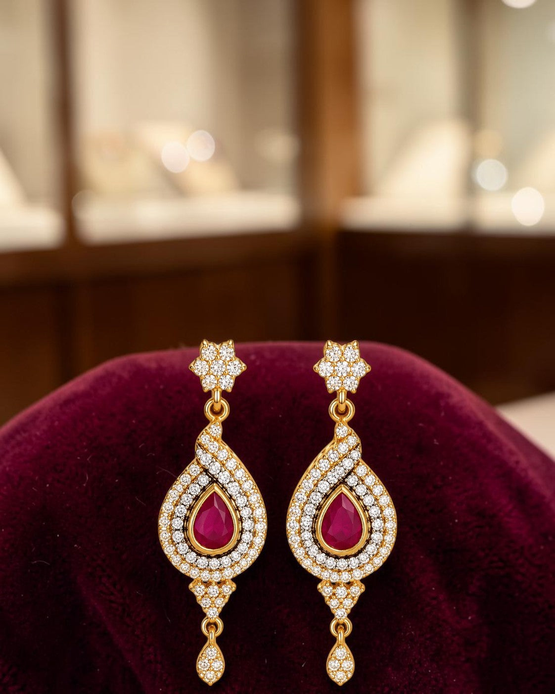 Elegant Design Ruby Stone Drop Earrings / Ruchi