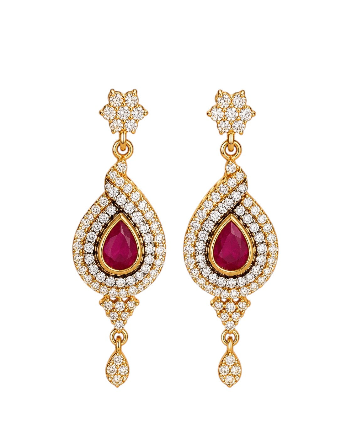 Elegant Design Ruby Stone Drop Earrings / Ruchi