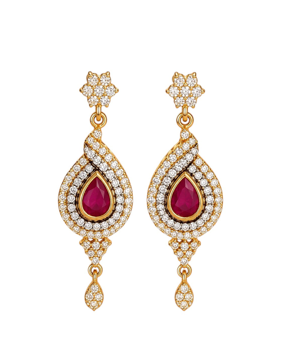 Elegant Design Ruby Stone Drop Earrings / Ruchi