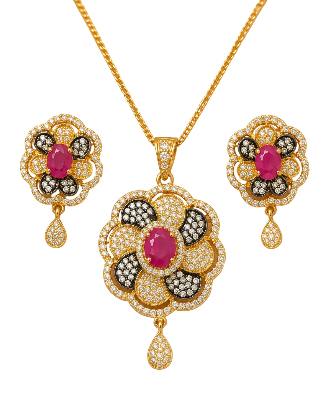 Vibrant American Diamond Floral Earrings And Necklace Set / Ruchi