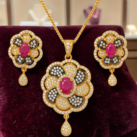 Vibrant American Diamond Floral Earrings And Necklace Set / Ruchi