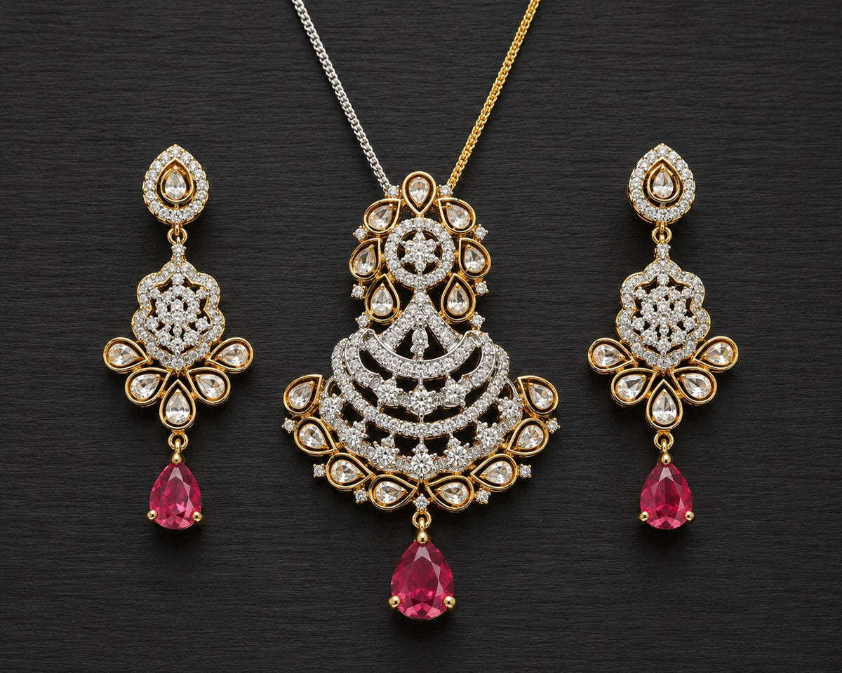 Traditional Teardrop Ruby Stone Necklace Set / Ruchi