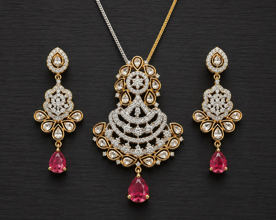 Traditional Teardrop Ruby Stone Necklace Set / Ruchi