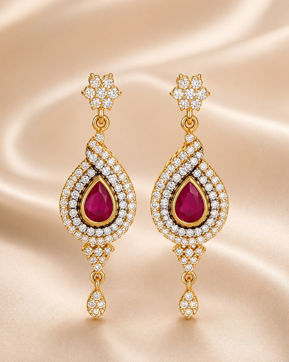 Elegant Design Ruby Stone Drop Earrings / Ruchi