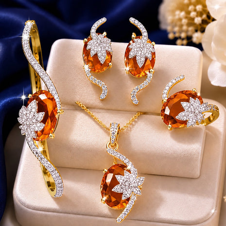 4 Piece Sparkling Leaf American Diamond Jewelry Set / Ruchi 