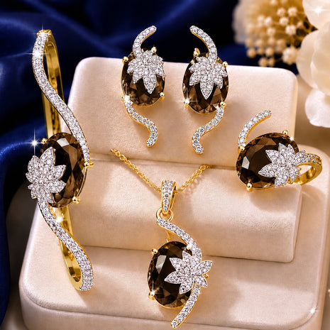 4 Piece Sparkling Leaf American Diamond Jewelry Set / Ruchi 