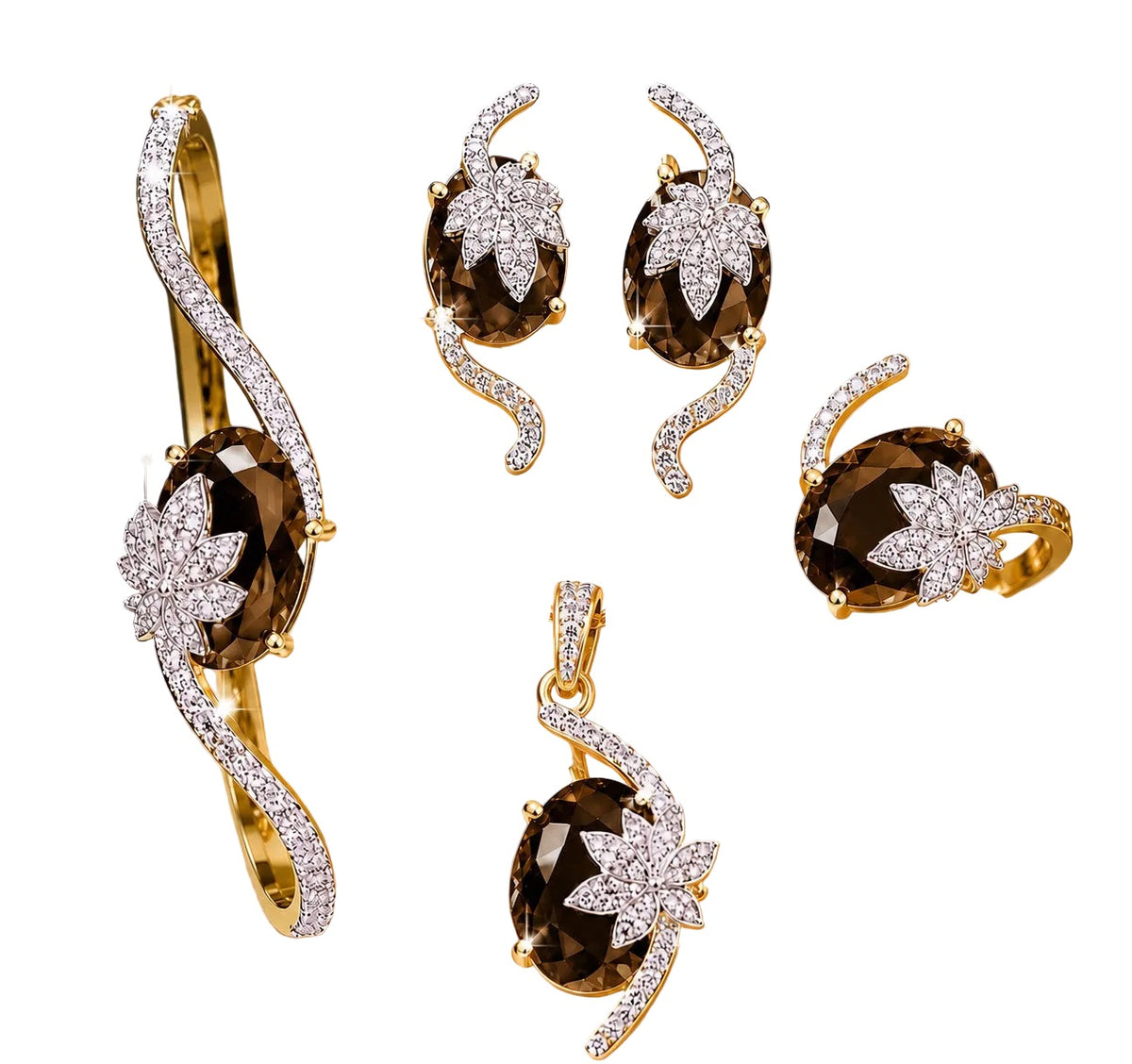 4 Piece Sparkling Leaf American Diamond Jewelry Set / Ruchi 